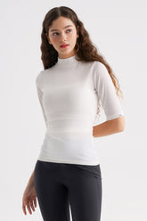 Ribbed Mock-Neck Short-Sleeve Top - White