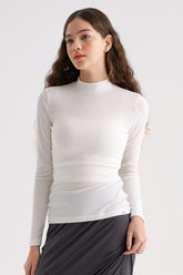 Ribbed Mock-Neck Long-Sleeve Top - White