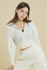 EcoTech Premium Cropped Zip-Up Hoodie - Ivory