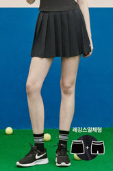 Pleated Active Skirt with Built-In Shorts - Black