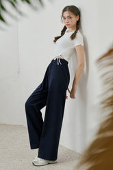 Soft Relaxed-Fit Wide-Leg Pants - Navy
