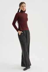 Corduroy Wide-Leg Pants - Charcoal