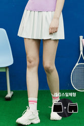 Pleated Active Skirt with Built-In Shorts - White