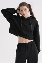 Logo Cropped Hoodie - Black