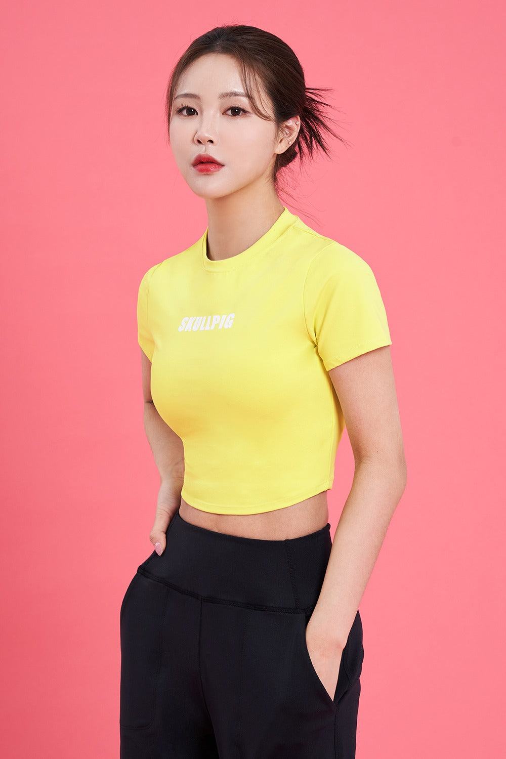 Logo Cropped Short Sleeve T-Shirt  - Lime Yellow