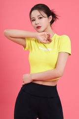 Logo Cropped Short Sleeve T-Shirt  - Lime Yellow