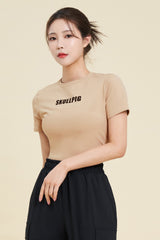 Logo Cropped Short Sleeve T-Shirt  - Beige