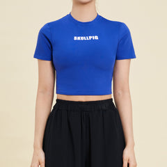Logo Cropped Short Sleeve T-Shirt  - Blue