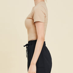 Logo Cropped Short Sleeve T-Shirt  - Beige