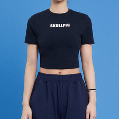 Logo Cropped Short Sleeve T-Shirt  - Black