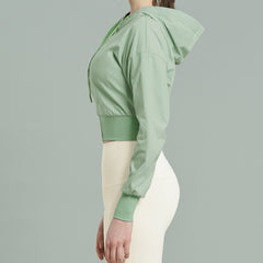 EcoTech Premium Cropped Zip-Up Hoodie - Salt Green