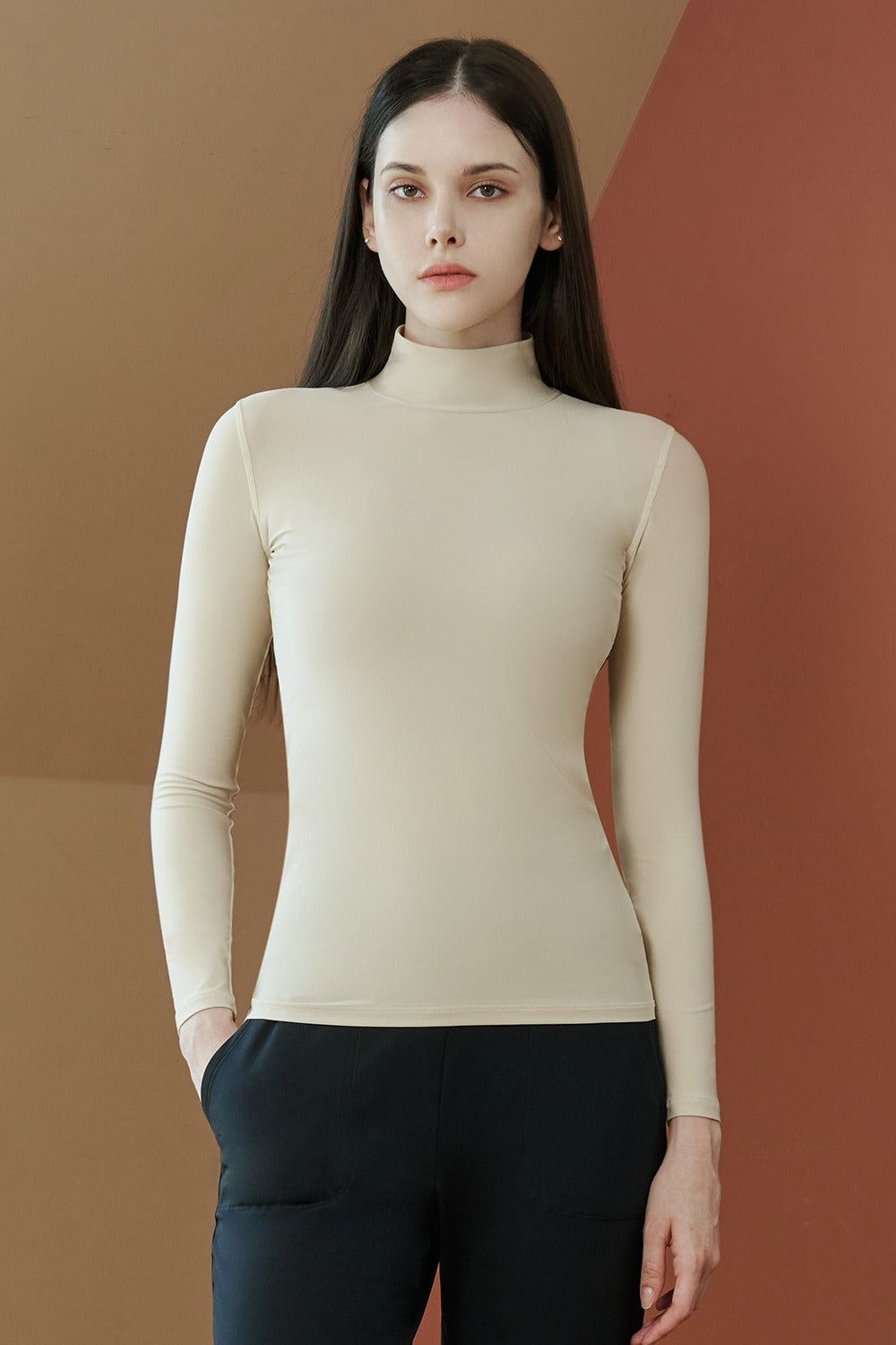 Soft Warm High-Neck Top - Light Beige