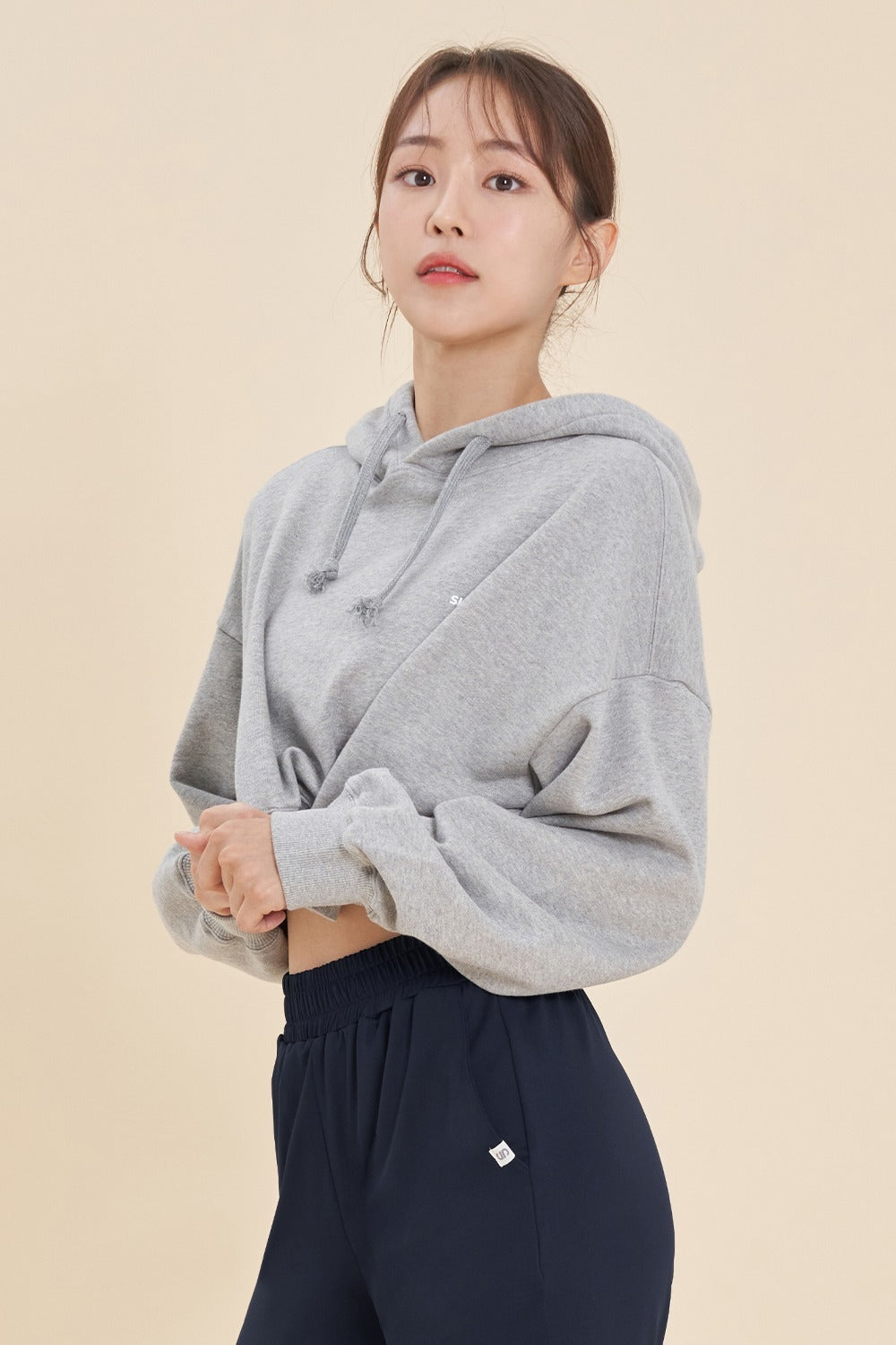 Logo Cropped Hoodie - Gray