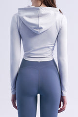 Soft Round Crop Zip-Up Hoodie - Plum Purple