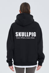 Skullpig Lettering Fleece Hoodie - Black