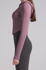 Soft Round Crop Zip-Up Hoodie - Plum Purple