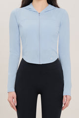 Soft Round Crop Zip-Up Hoodie - Plum Purple