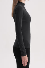 Ribbed Mock-Neck Long-Sleeve Top - Charcoal