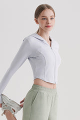 Soft Round Crop Zip-Up Hoodie - Plum Purple