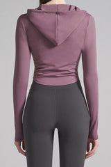 Soft Round Crop Zip-Up Hoodie - Plum Purple