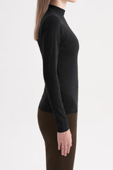 Ribbed Mock-Neck Long-Sleeve Top - Charcoal