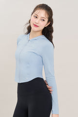 Soft Round Crop Zip-Up Hoodie - Plum Purple