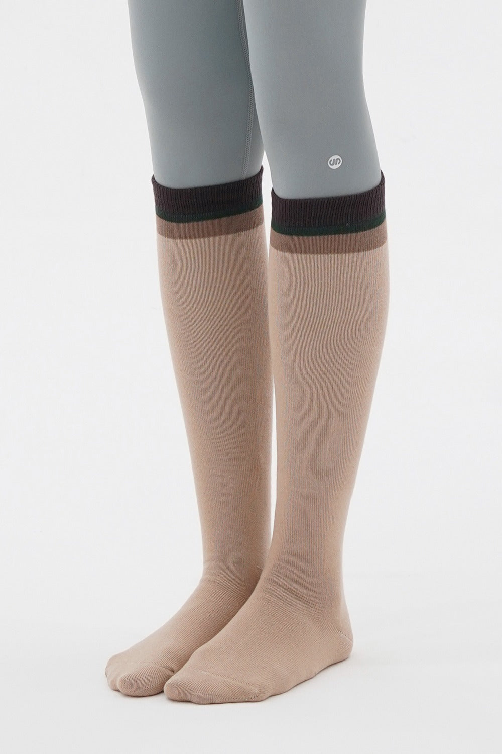Bold Color-Block Knee-High Socks - Beige