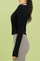 Front Slit Shirring Cover-up - Black