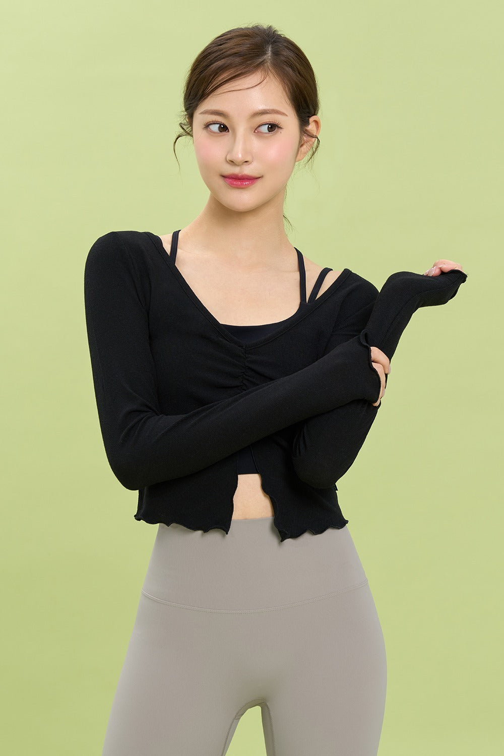 Front Slit Shirring Cover-up - Black