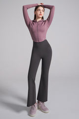 Soft Round Crop Zip-Up Hoodie - Plum Purple