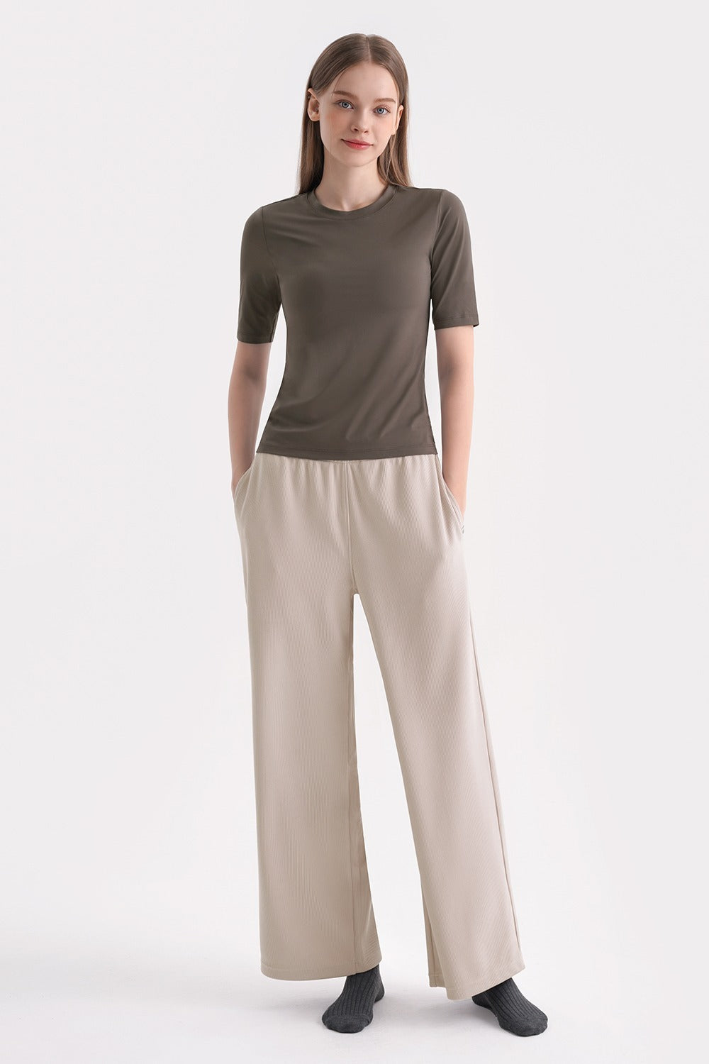 Corduroy Wide-Leg Pants - Beige