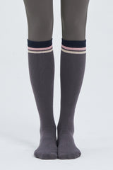 Contrast Stripe Knee-High Socks - Charcoal