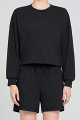 ECOTECH Premium Drawstring Crop Sweatshirt - Black