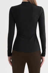 Ribbed Mock-Neck Long-Sleeve Top - Charcoal