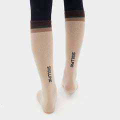 Bold Color-Block Knee-High Socks - Beige