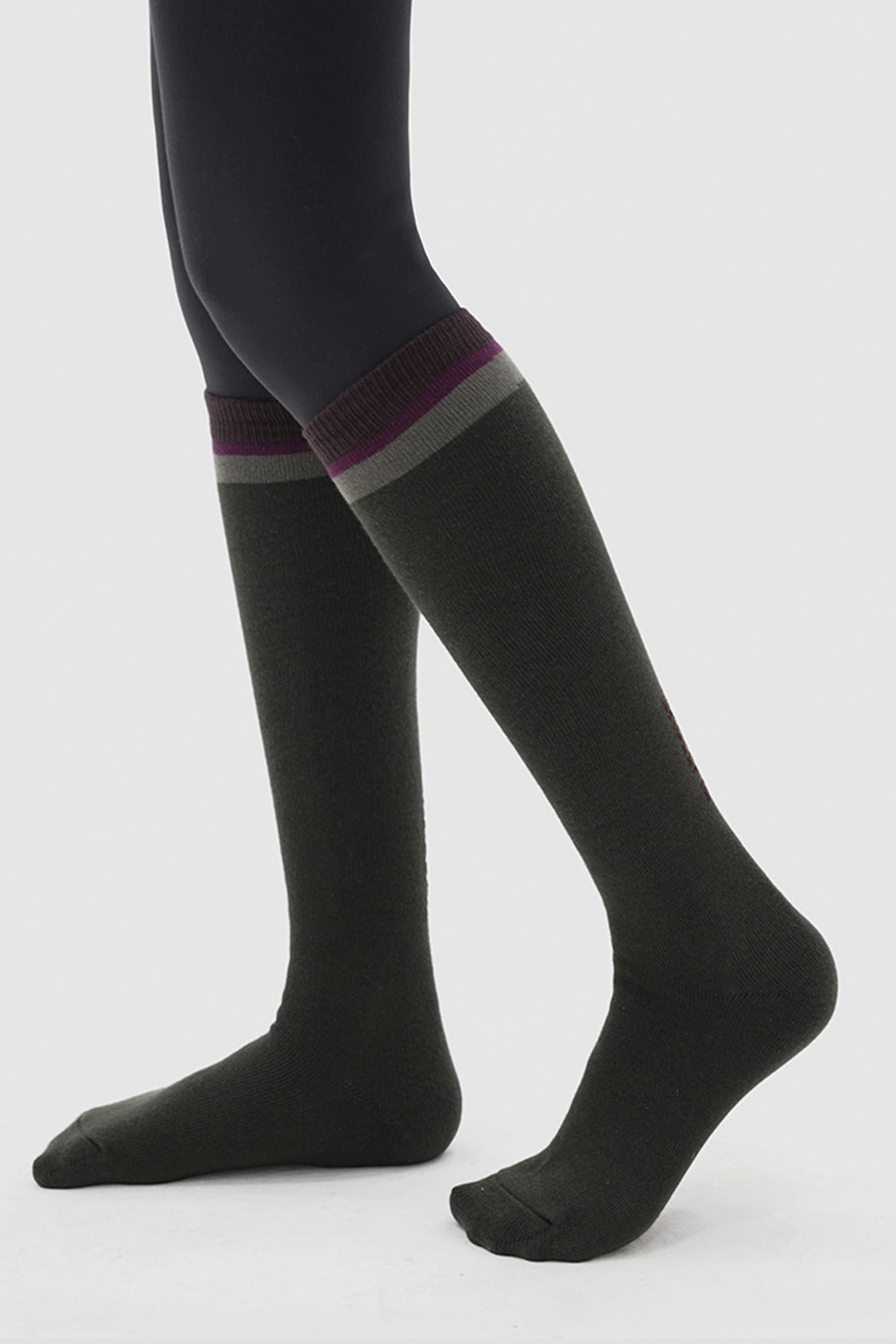 Bold Color-Block Knee-High Socks - Deep Khaki