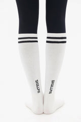Double Line Knee Socks – White