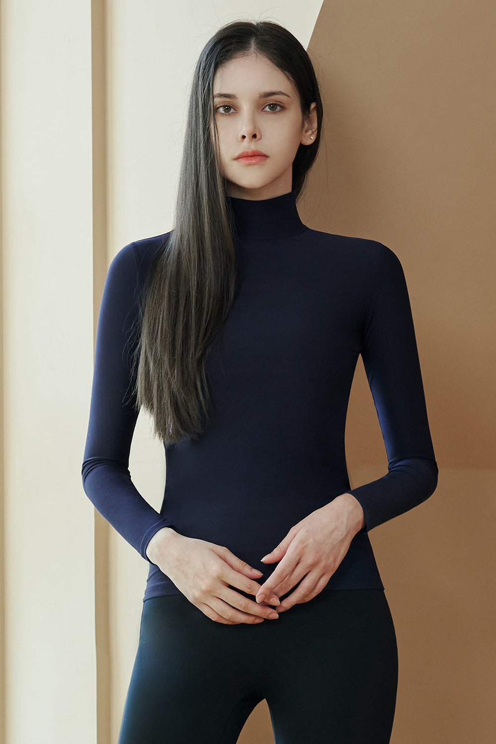 Soft Warm High-Neck Top - Navy