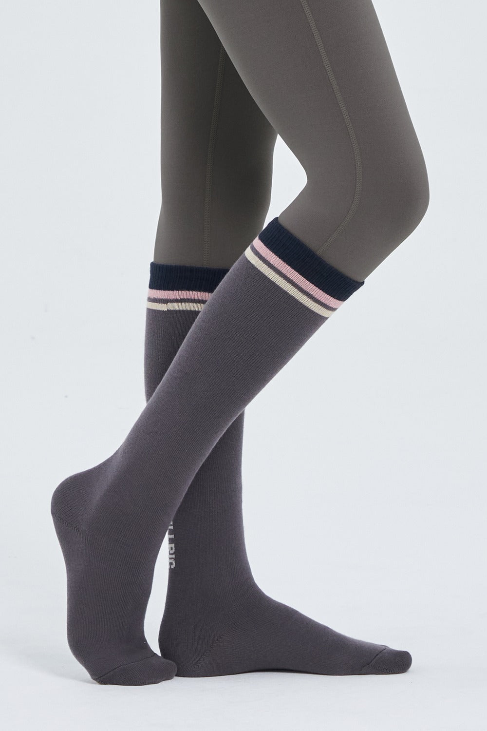 Contrast Stripe Knee-High Socks - Charcoal