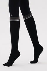 Contrast Stripe Knee-High Socks - Charcoal