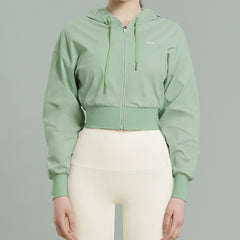 EcoTech Premium Cropped Zip-Up Hoodie - Salt Green